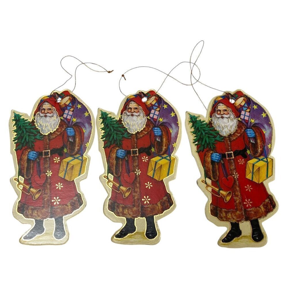 Vintage Christmas Ornaments Old World Santas Set of 3 Cardboard Victorian Style
